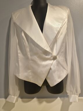 Dressbarn Vintage 100% Polyester Blazer with Sheer Ivory Chiffon Sleeves